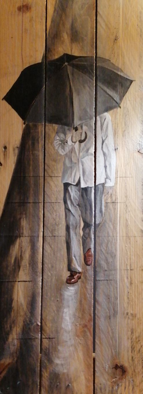 Homme au parapluie - peinture sur palette en bois