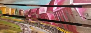 Peinture sur bois d'un train de marchandise