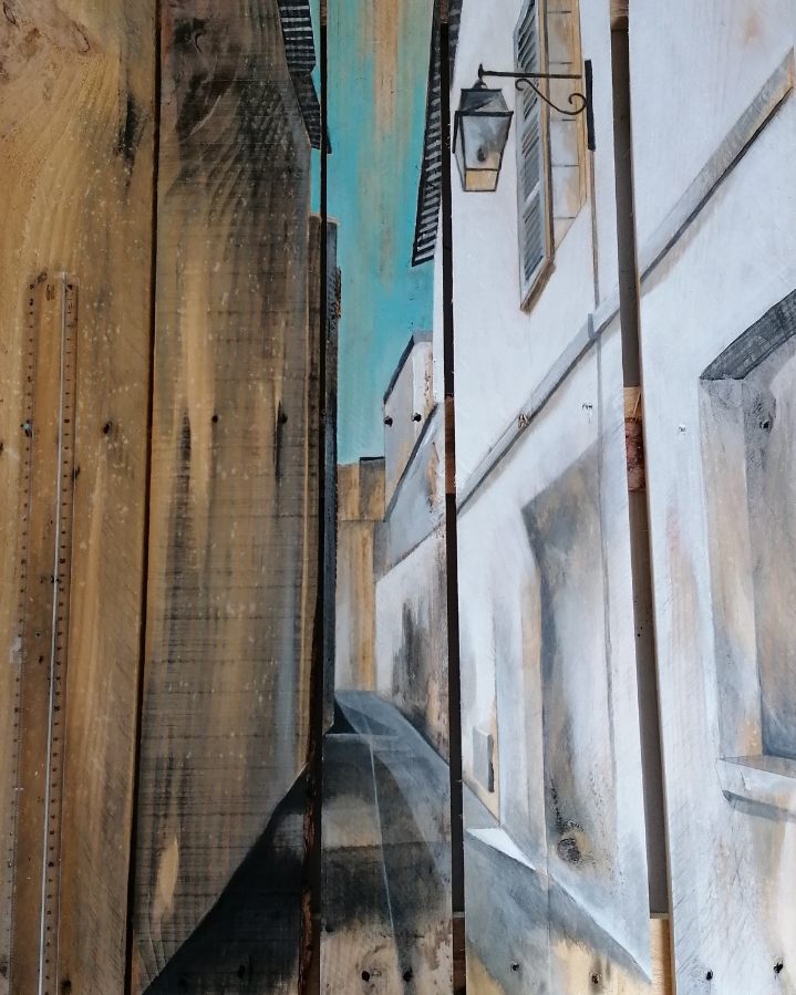 Peinture de rue de Bayonne sur palette par Gilles Lavie