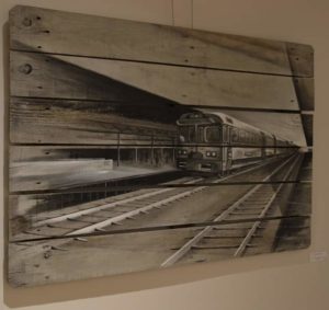 Palette peinte par Gilles Lavie - Train en perspective