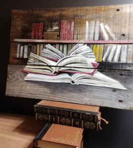 Peinture sur palette en bois de Livres ouverts