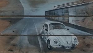 tableau sur palette de Gilles Lavie - Coccinelle blanche