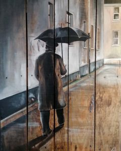tableau sur palette de Gilles Lavie - L'homme au parapluie
