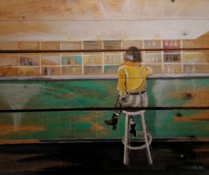 tableau sur palette de Gilles Lavie - La femme au bar