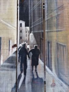 tableau sur palette de Gilles Lavie - Les vieux série Urbaines