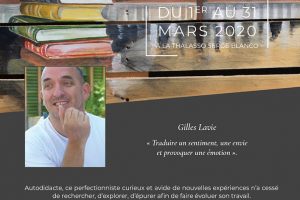 Affiche d'exposition des oeuvres de Gilles Lavie à la Thalasso Serge Blanco de Hendaye - mars 2020